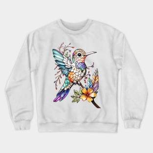 HUMMING BIRD FLOWER PATTERN Crewneck Sweatshirt